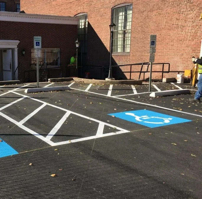 A couple of freshly marked ADA-compliant parking spots