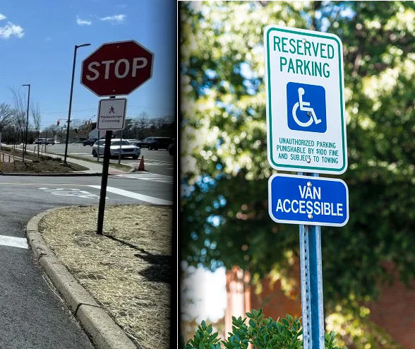 a handicap and a stop sign side by side