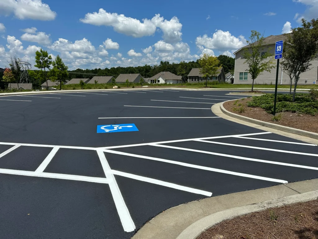 A parking lot outside with newly painted lines