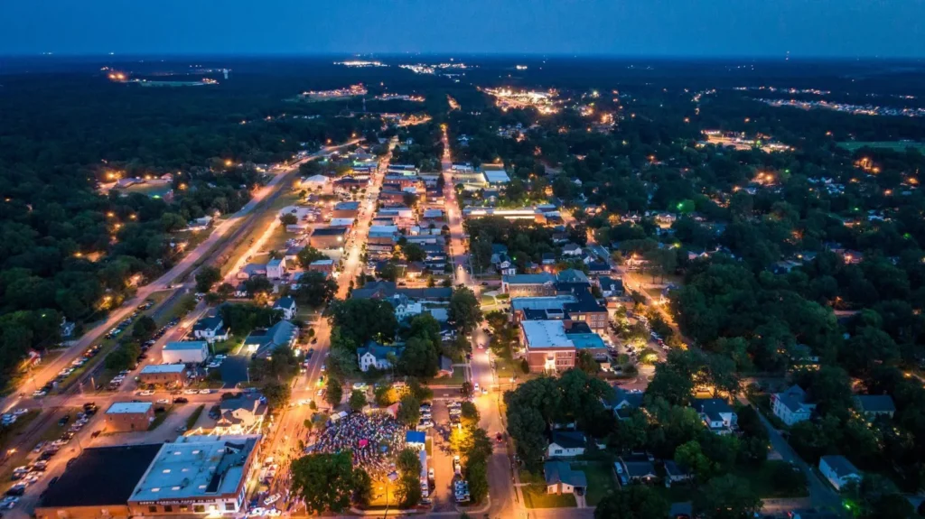 Clayton, NC at night from the sky