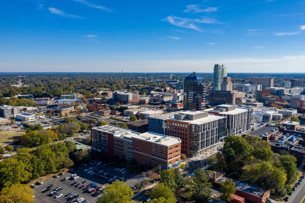 Sky view of downtown Durham